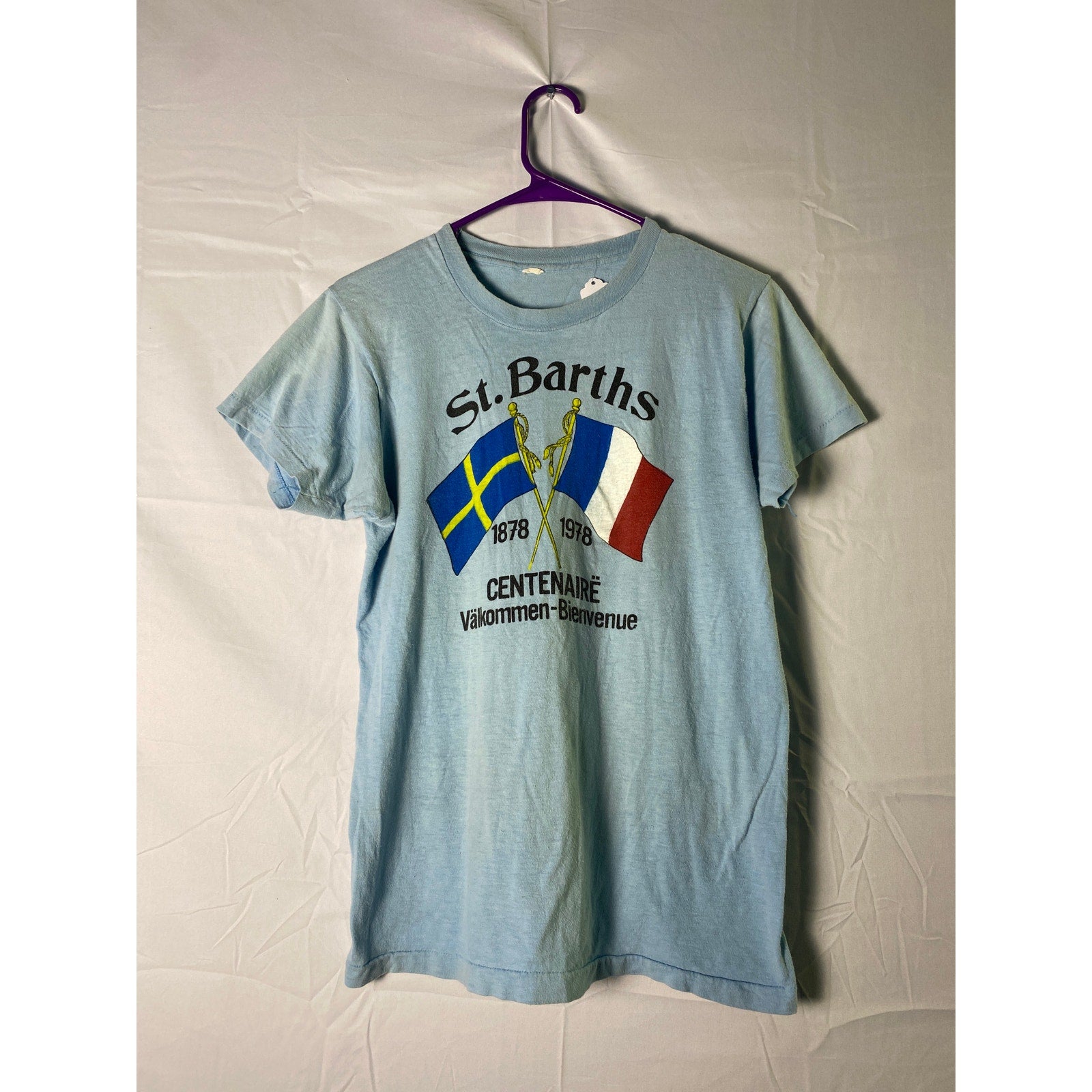 St. Barths Centenaire Valkommen-Bienvenue Print Blue Men's Size Small