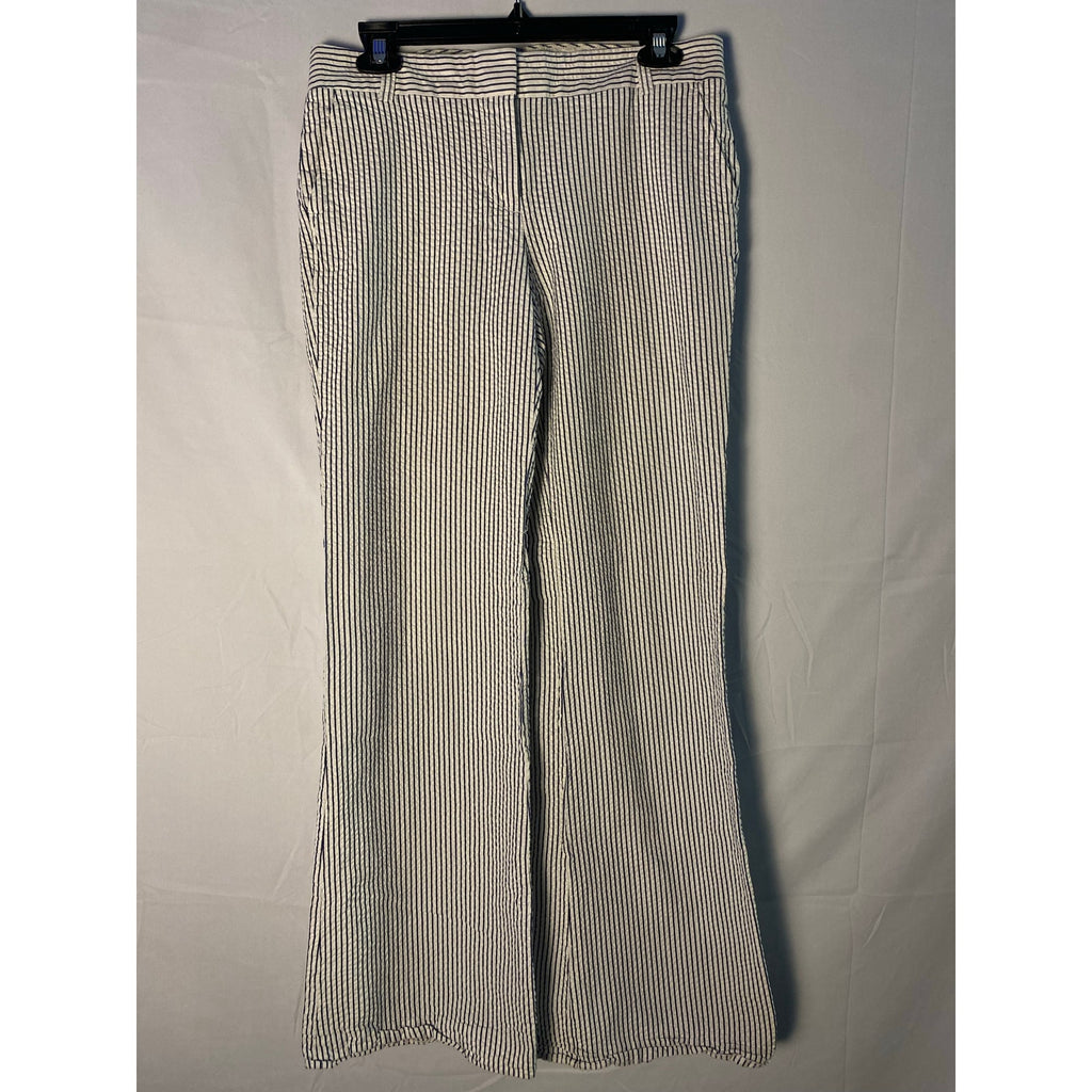 J.Crew Linen Blend White Blue Striped Bootcut Pants Women's 6 Career Business