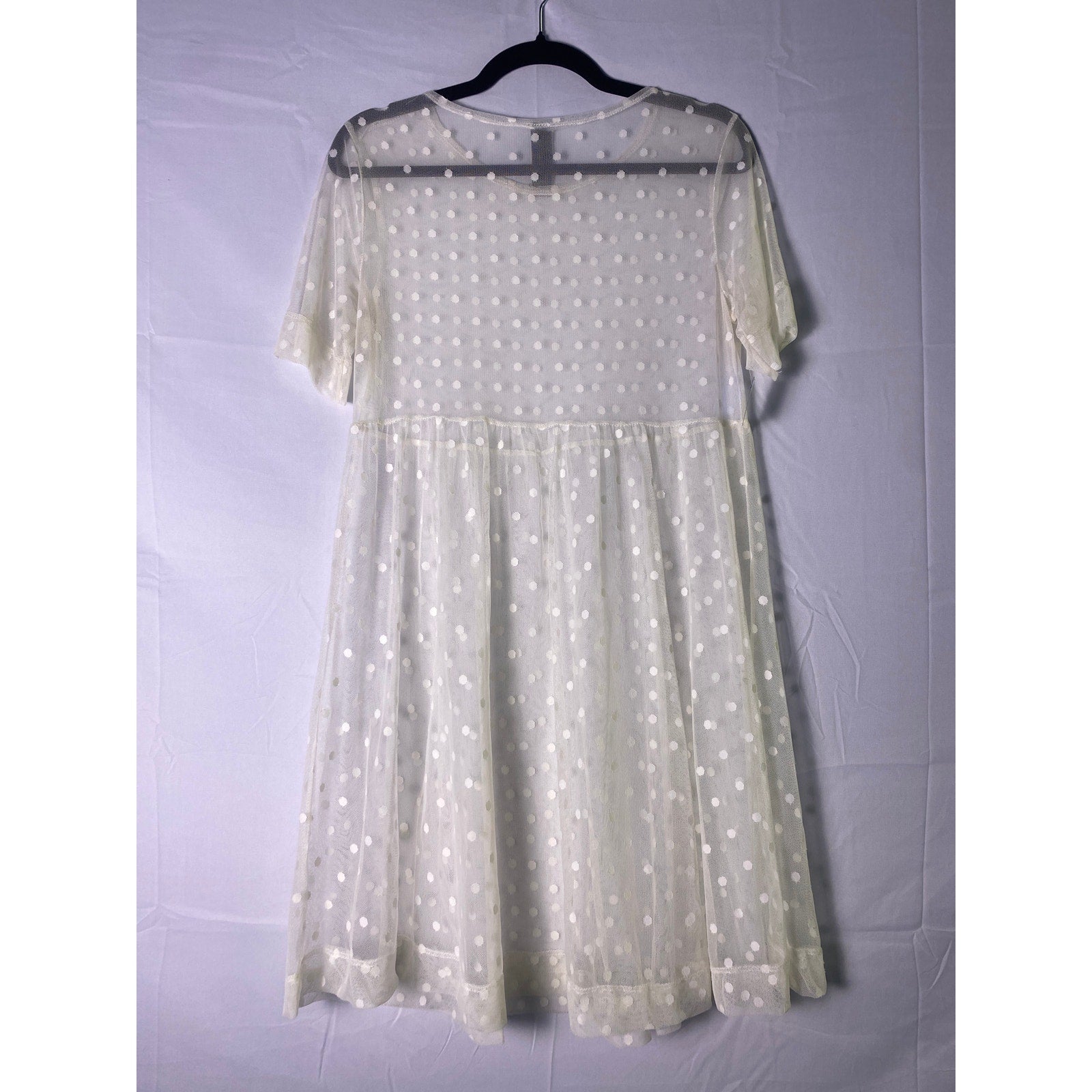 AGNES & DORA Ivory Polka Dot Mesh Babydoll Dress Women's Size Small