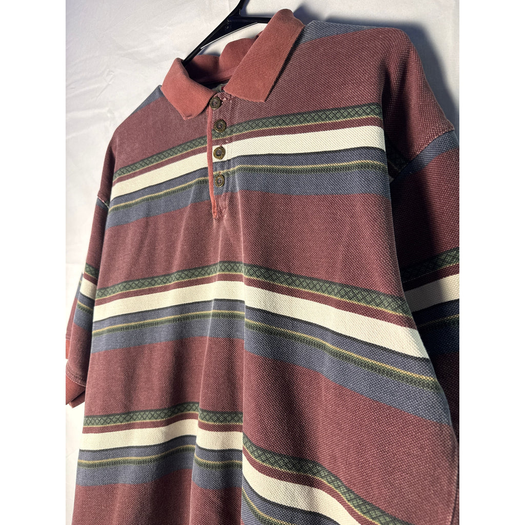 Levi's Maroon White Blue Striped Polo Shirt Short Sleeve Retro Men's Size Medium