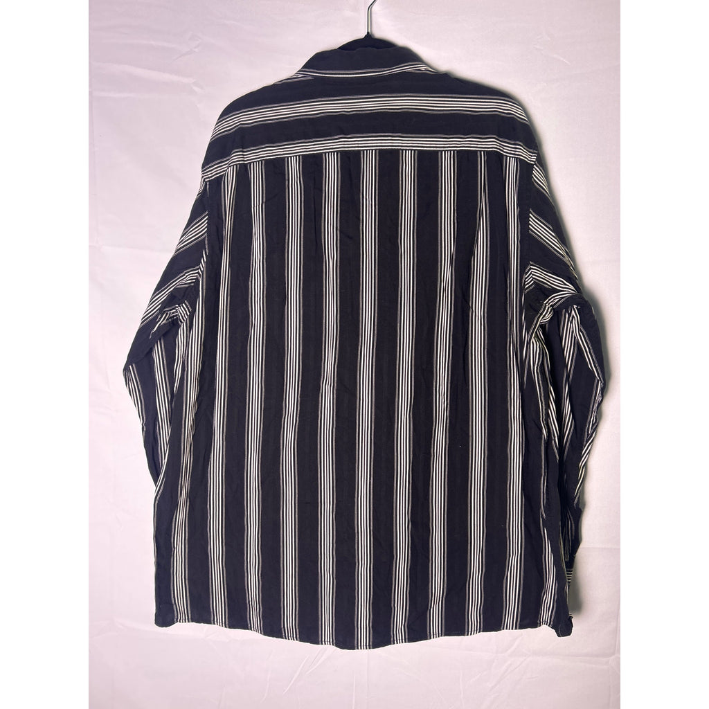 Claiborne Black White Striped Button Down Shirt Long Sleeve Men's Size XL