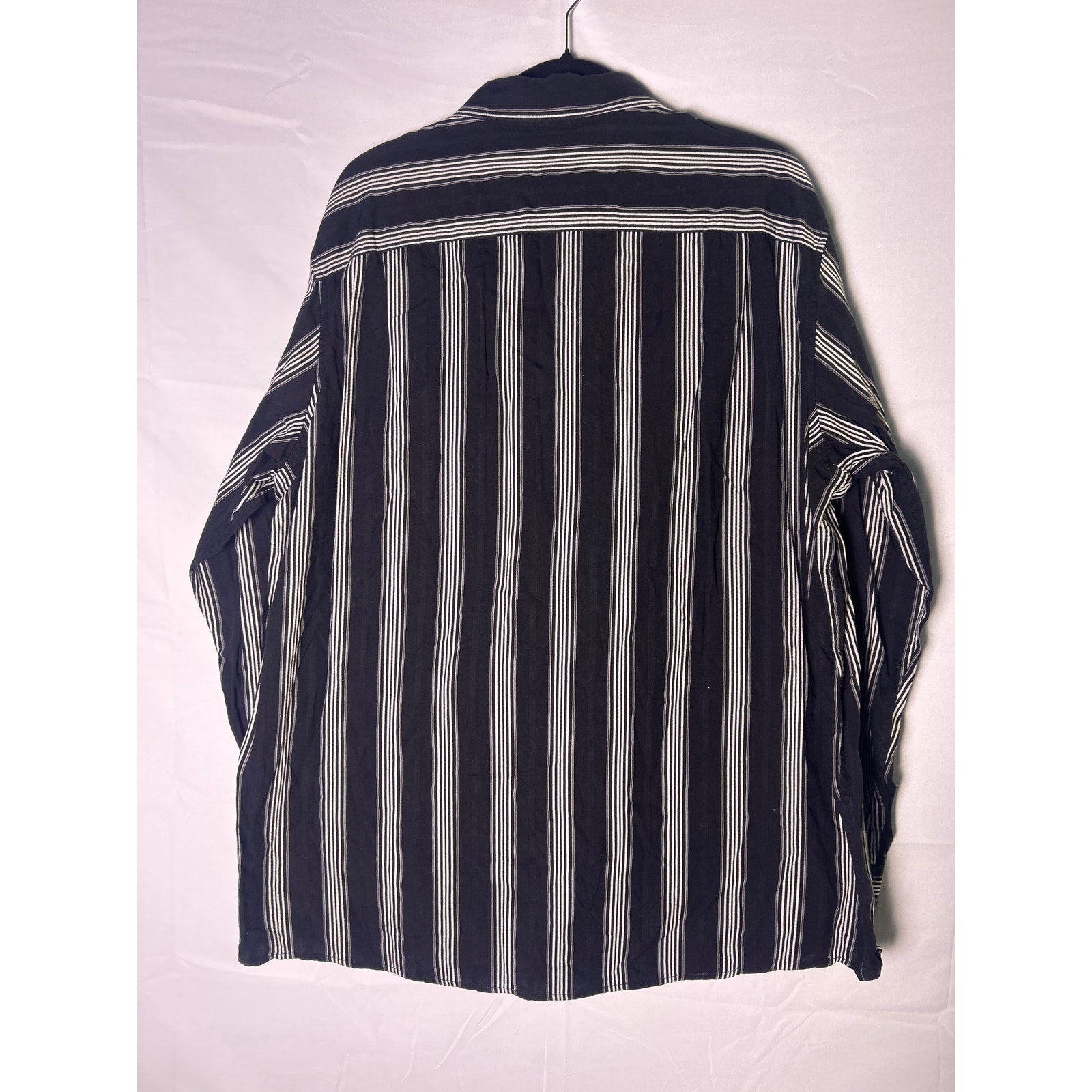 Claiborne Black White Striped Button Down Shirt Long Sleeve Men's Size XL