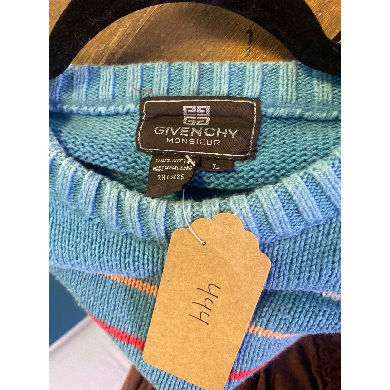 Vintage Givenchy Monsieur Blue Stripe Crew Neck Pullover Sweater Women's Large