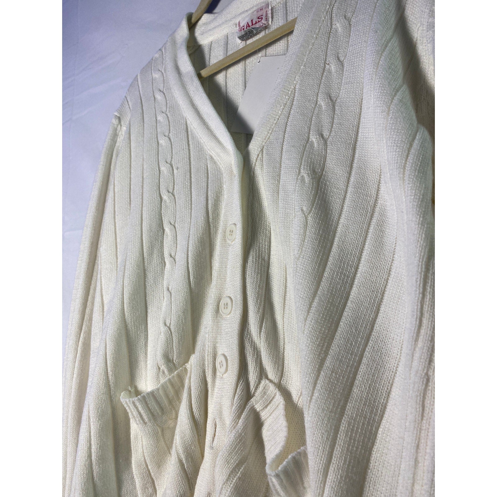 Vintage G.AL.S White Button Cardigan Sweater Ribbed Cable-Knit Womens Medium