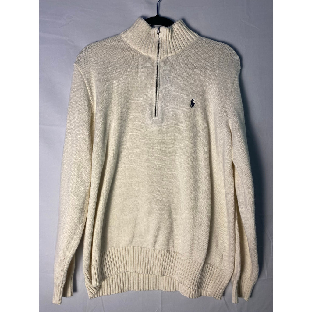 Vintage Polo by Ralph Lauren White Polo Sweater Quarter Zip Pullover Logo Large