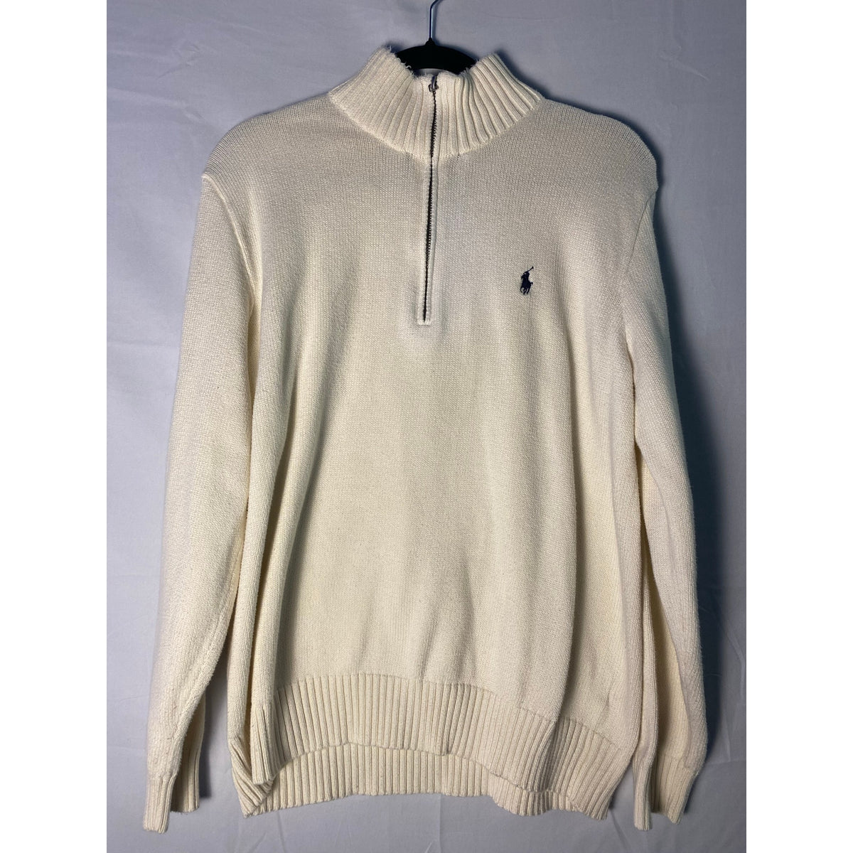 Vintage Polo by Ralph Lauren White Polo Sweater Quarter Zip Pullover Logo Large