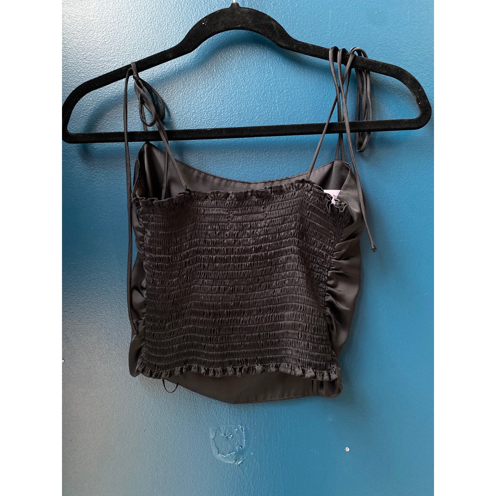 Urban Outfitters Bella Black Satin Tie Crop Top Women's Size Small