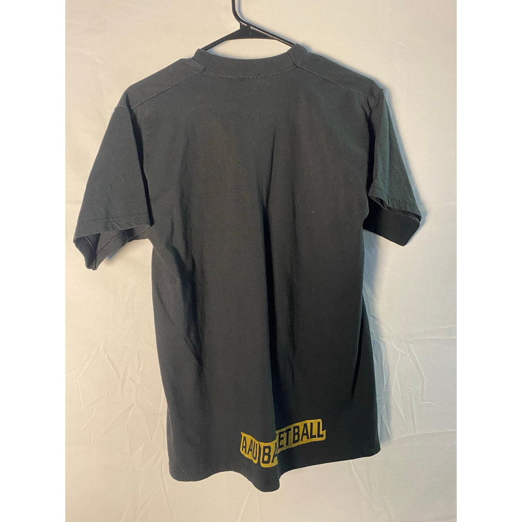 Vintage 99’ AAU STATE FINALS Basketball Black Gold Graphic Print Black Shirt Mens Medium