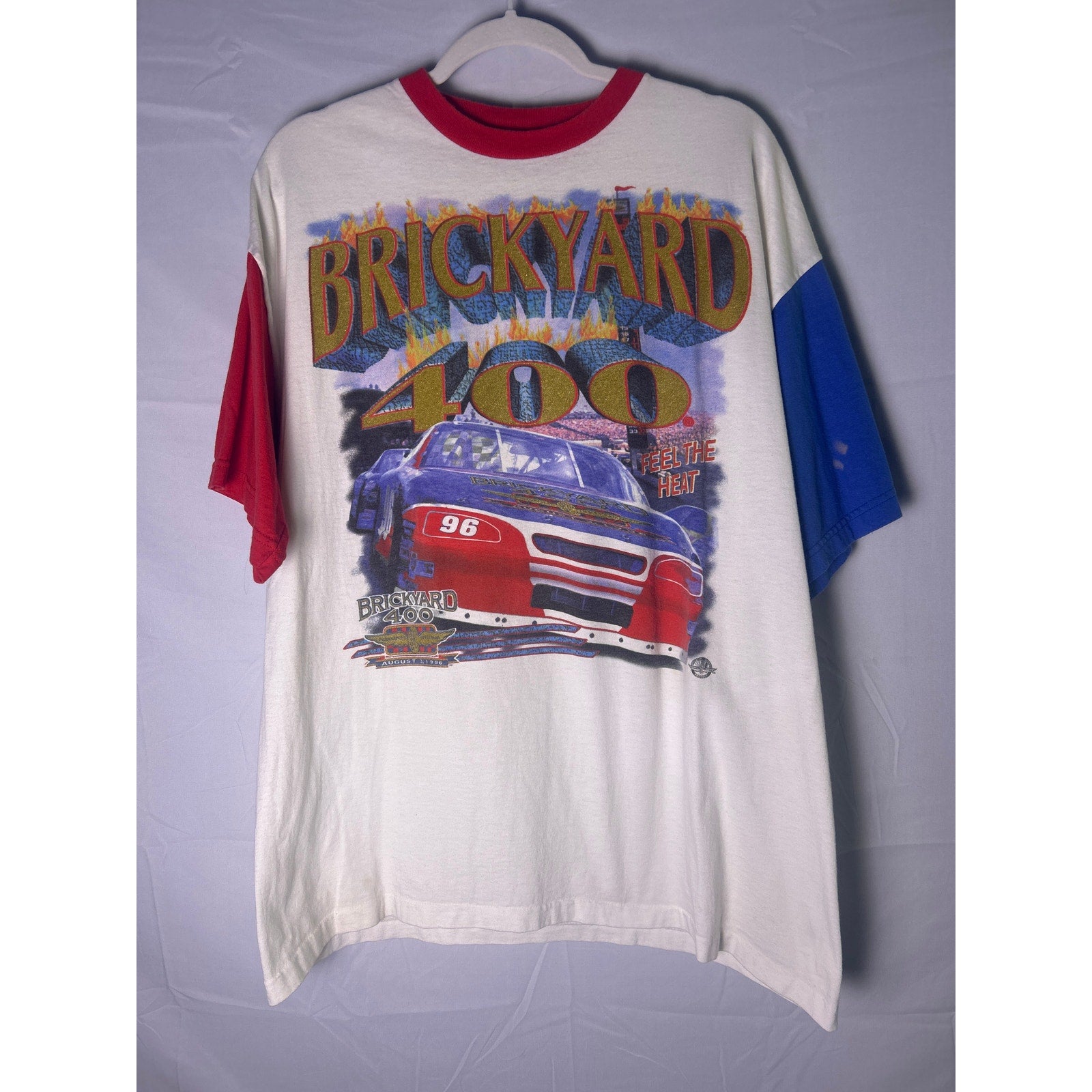 Vintage 90s Brickyard 400 Racing Indianapolis Speedway Colorblock Shirt Men's XL