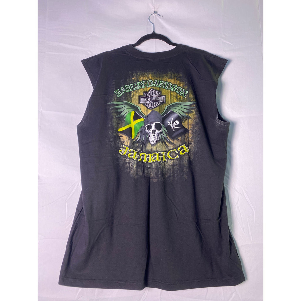 Harley Davidson Motorcycles JAMAICA Graphic Print Black Tank Shirt Men's Size XL