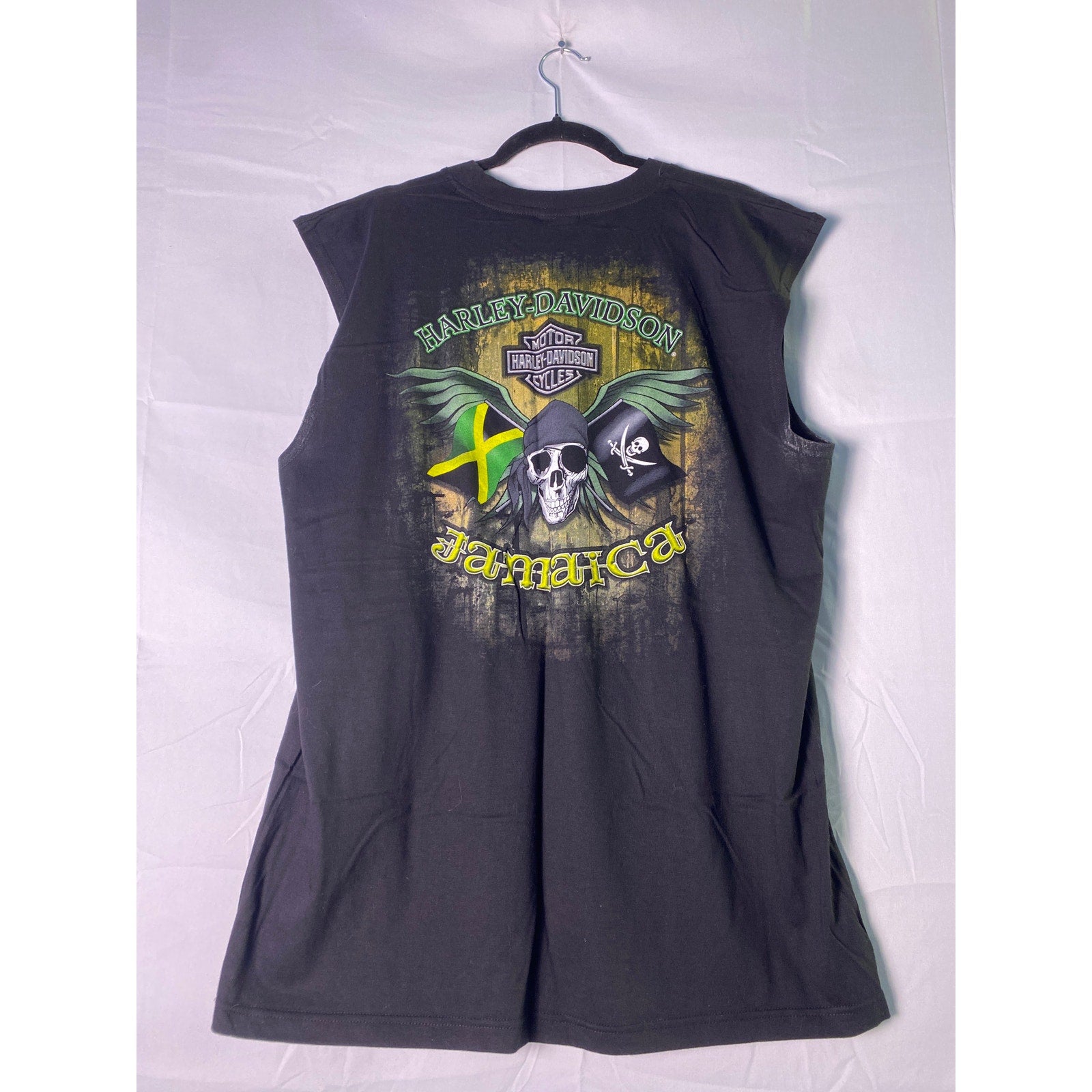 Harley Davidson Motorcycles JAMAICA Graphic Print Black Tank Shirt Men's Size XL