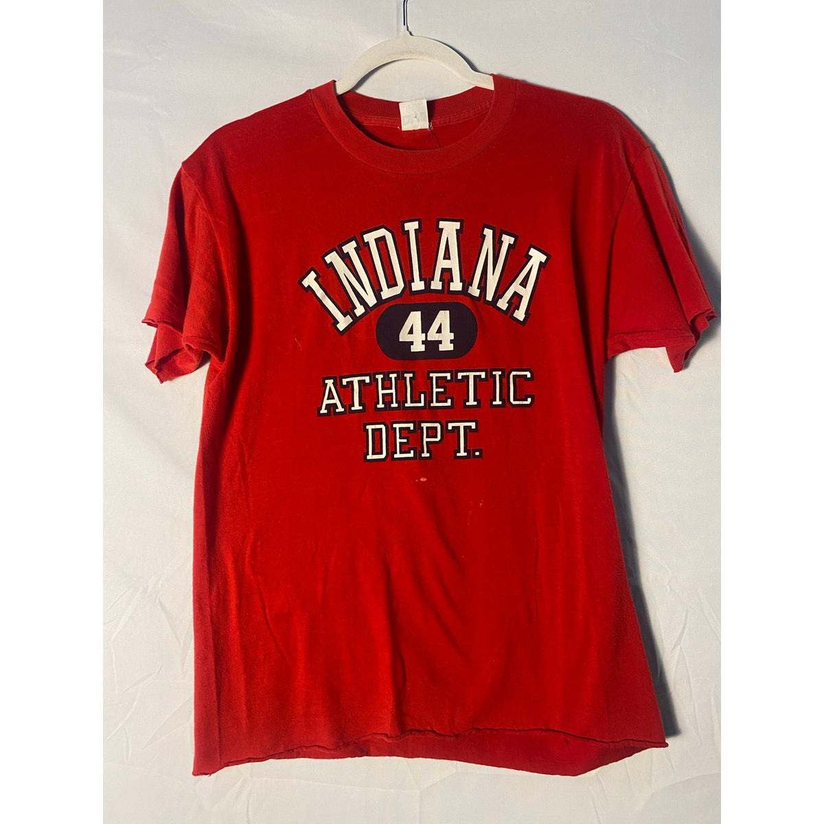 Vintage 80s IU Indiana #44 Athletic Dept. Graphic Print Red Shirt Men's Large