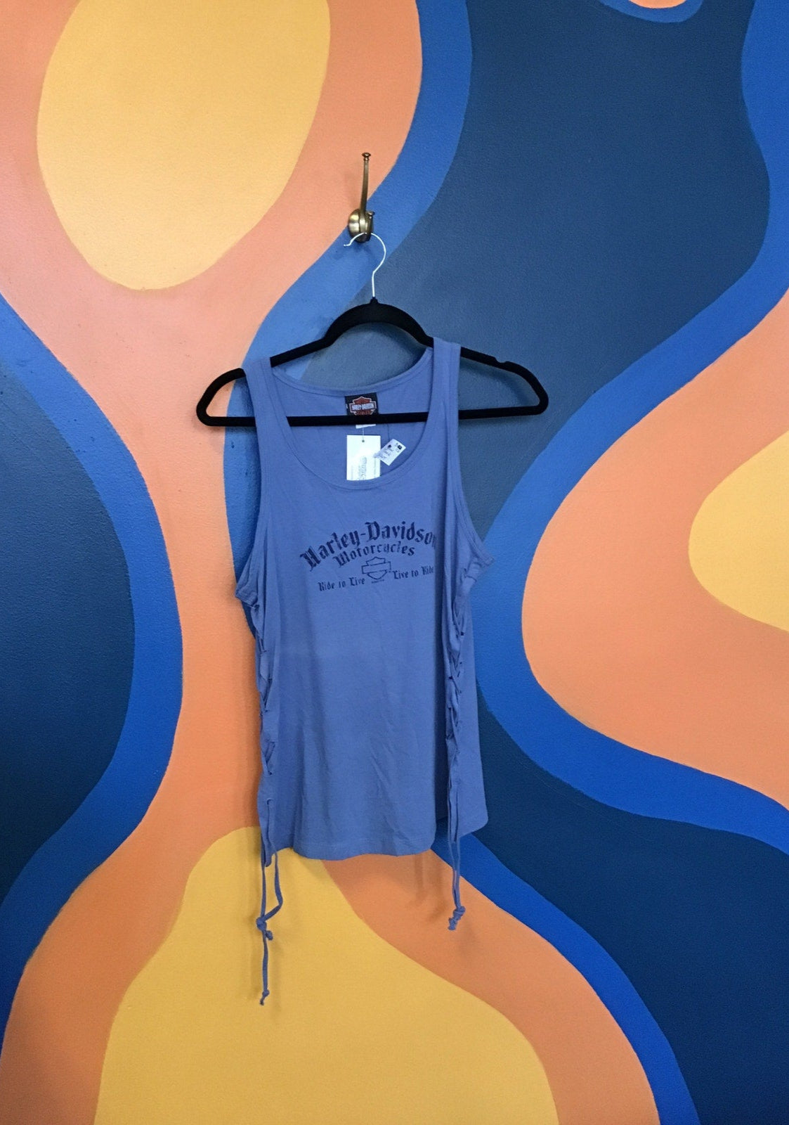 Harley Davidson Motorcycles Starved Rock Ottawa, IL Blue Tank Top Women's Medium