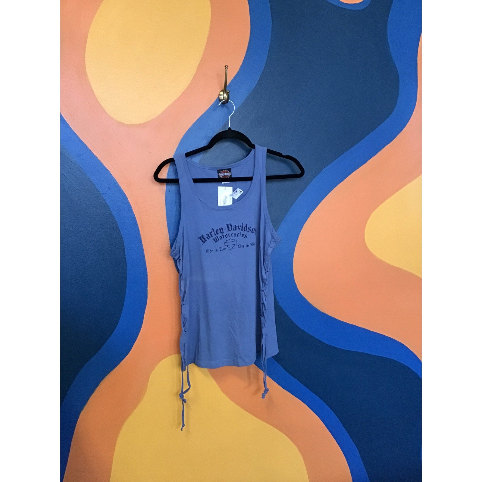 Harley Davidson Motorcycles Starved Rock Ottawa, IL Blue Tank Top Women's Medium