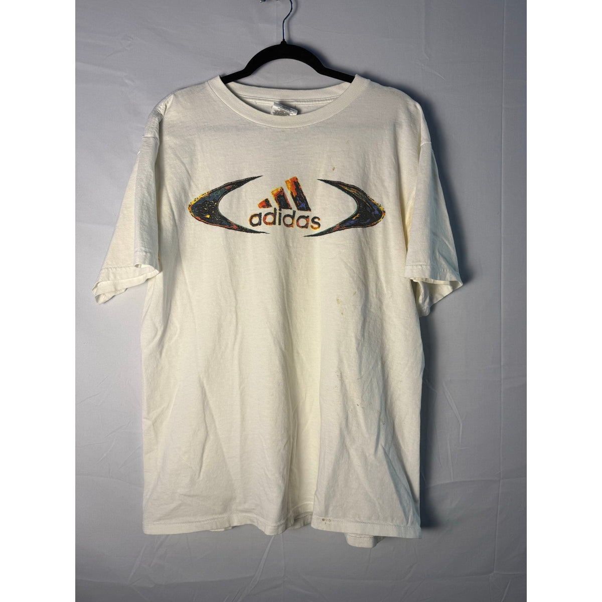 Vintage Adidas Big Logo Graphic Print White Crewneck T-shirt Men's Size Medium
