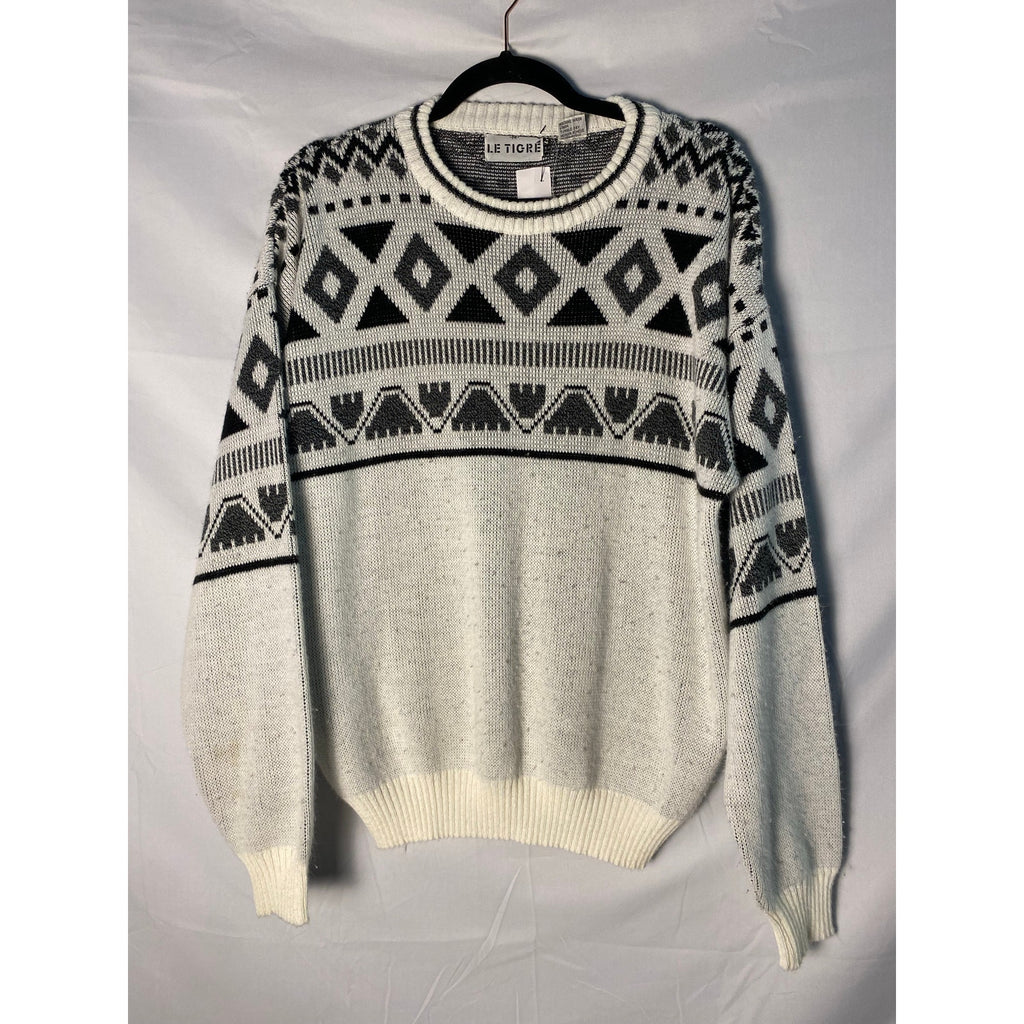 Le Tigre White+Black Accented Fuzzy Sweater