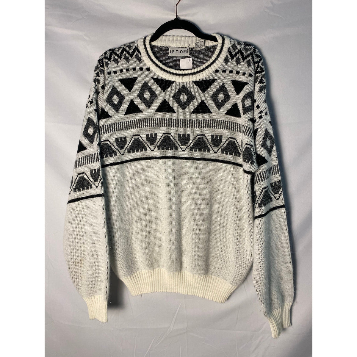 Le Tigre White+Black Accented Fuzzy Sweater