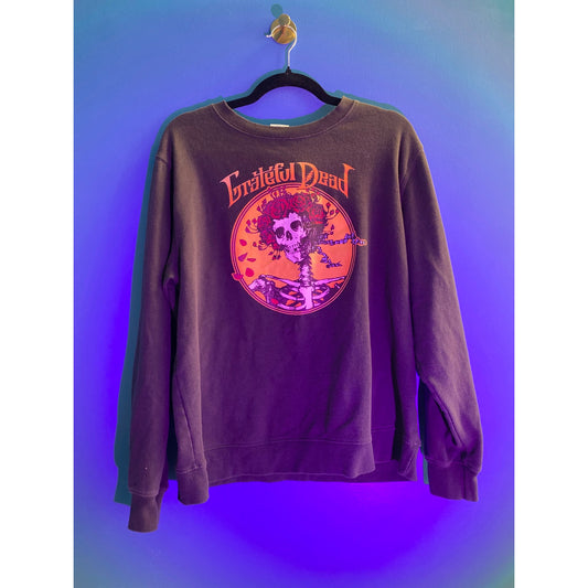 Grateful Dead Rose Skull Graphic Print Black Long Sleeve Sweatshirt Mens Size XL