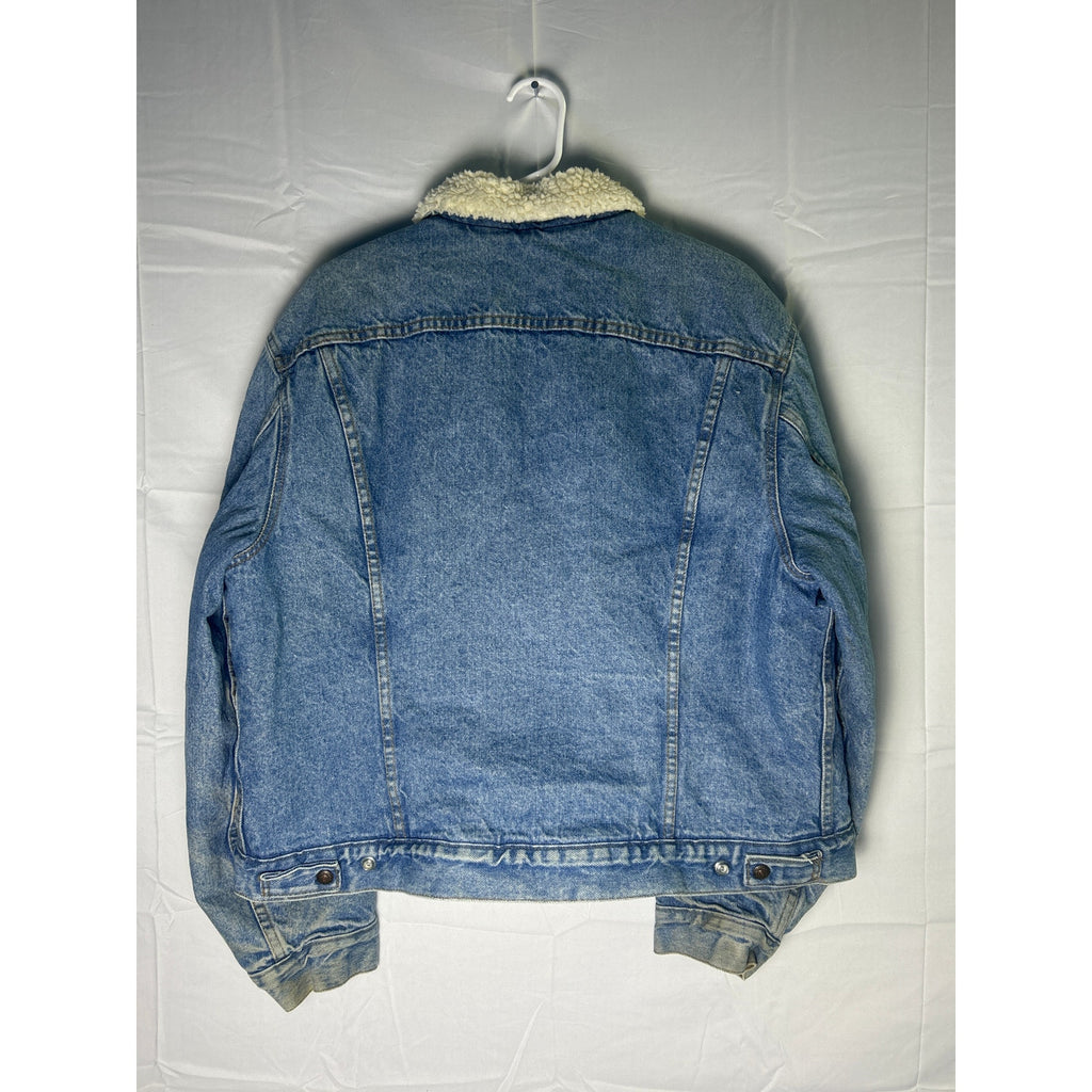 Levi's Blue Denim Button Snap Sherpa Lined Jacket Pockets Retro Men's Size 46R