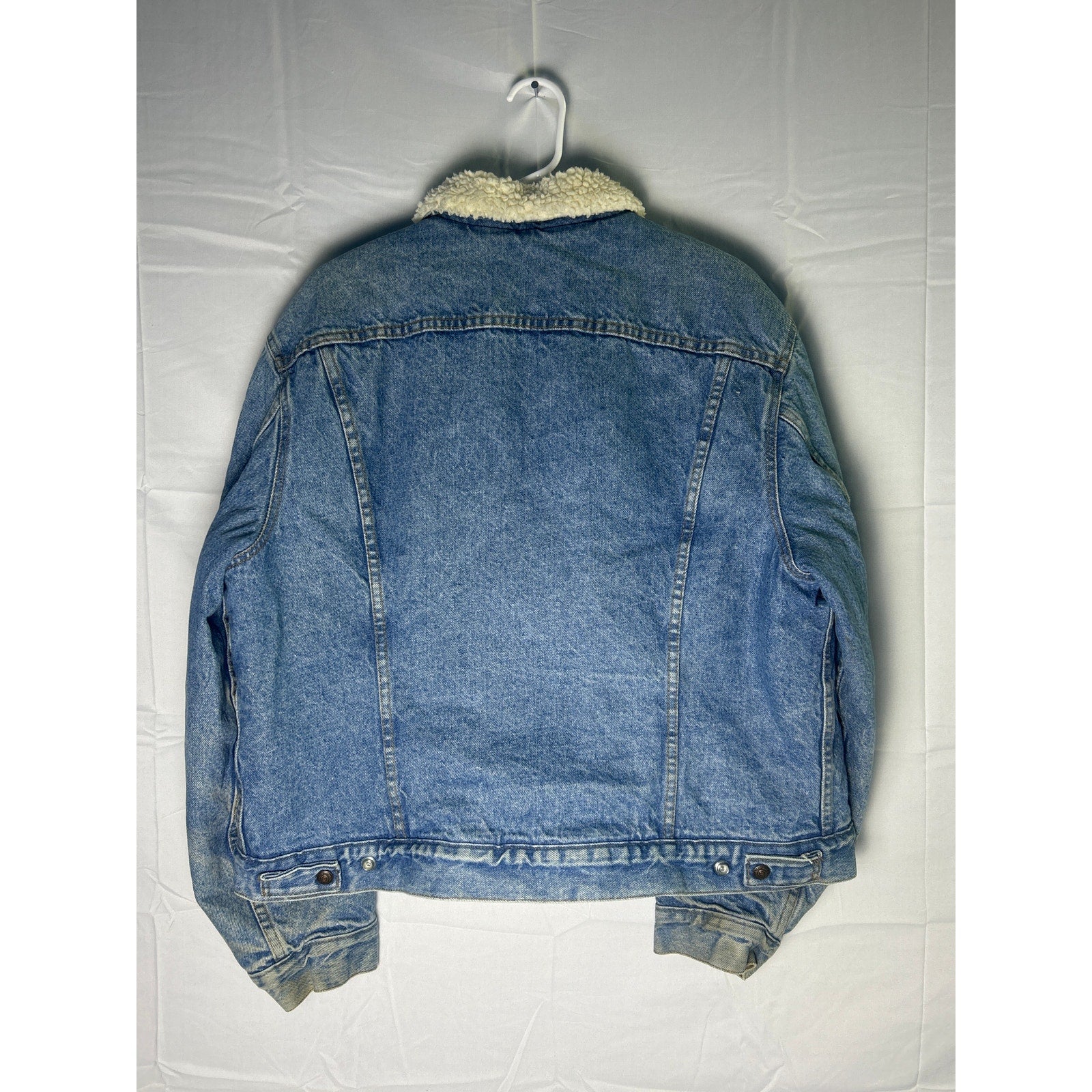Levi's Blue Denim Button Snap Sherpa Lined Jacket Pockets Retro Men's Size 46R