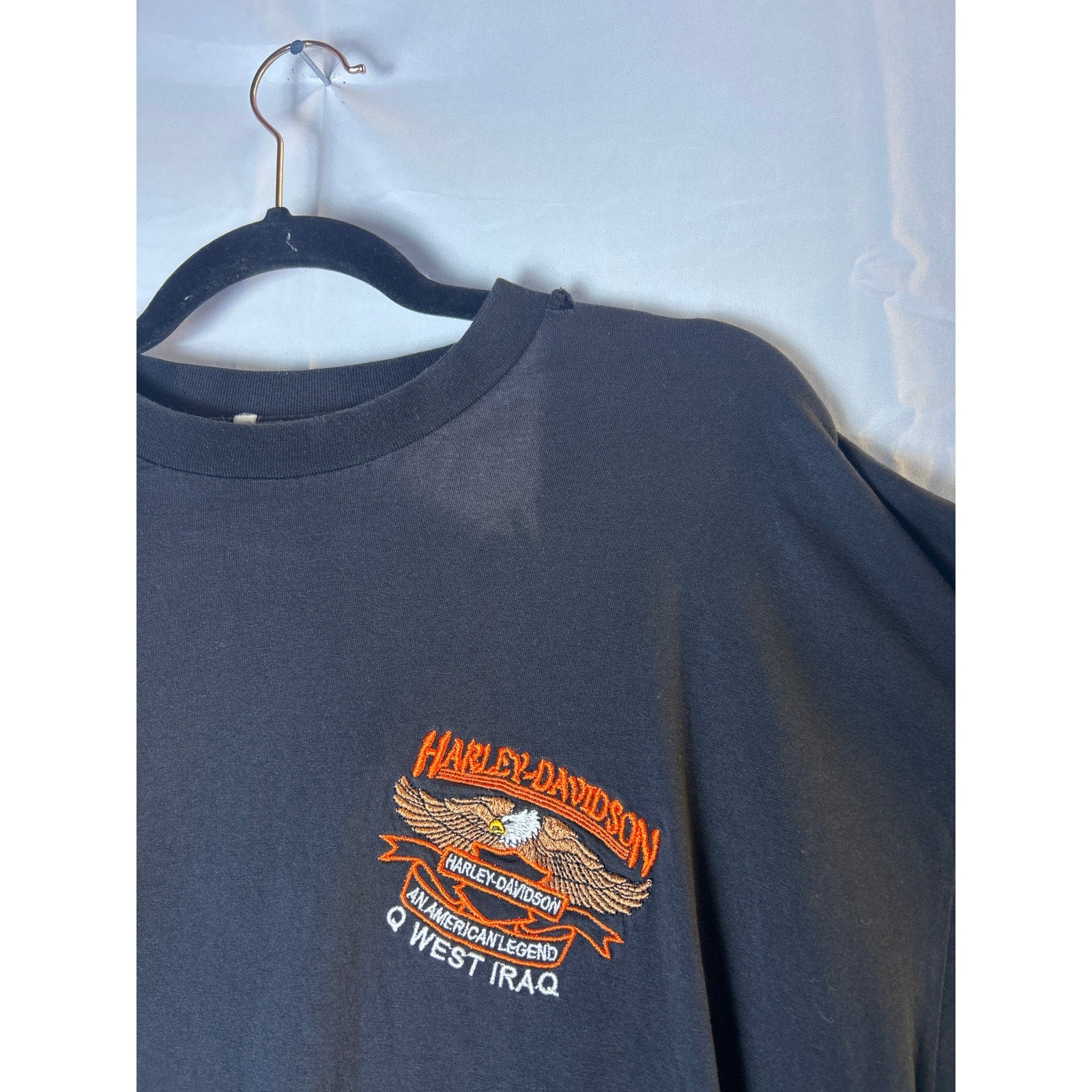 Harley Davidson An American Legend Q West IRAQ Embroidered Black T-shirt Size XL