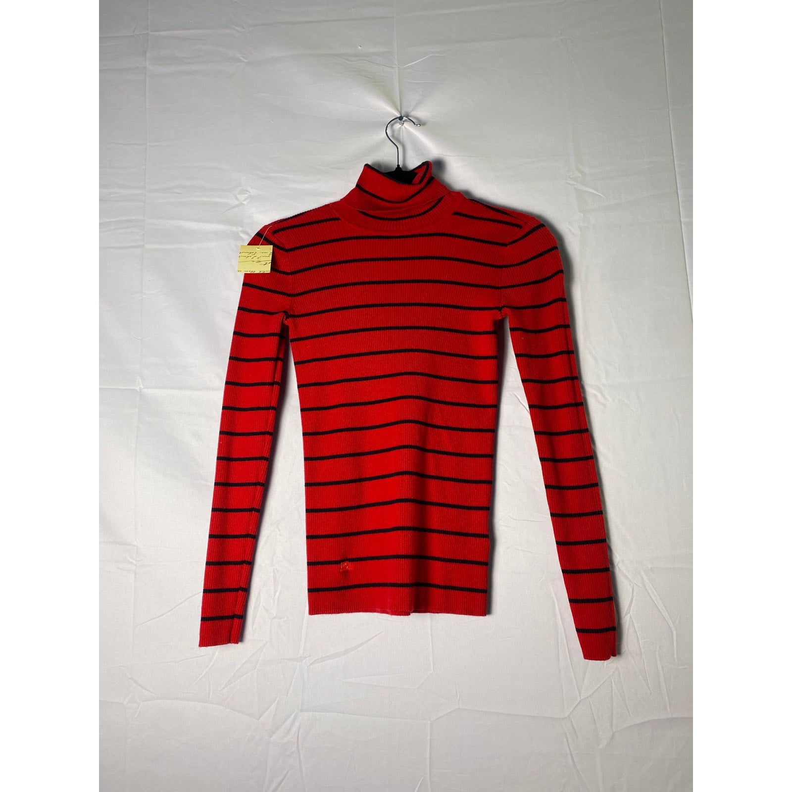 Vintage 90s Y2k Lauren Ralph Lauren Red Black Striped Rib Knit Turtleneck Shirt
