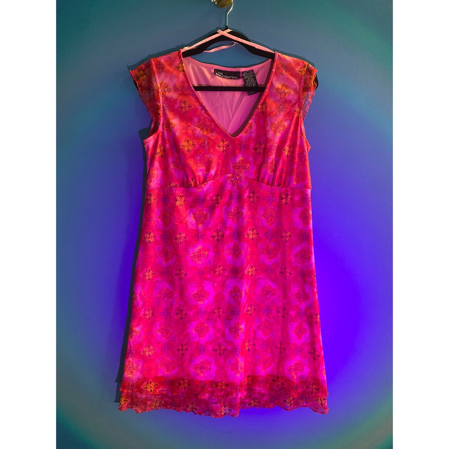 Y2K No Boundaries Red Floral Mini Dress V-neck Ruffled Hem Women's Junior Large