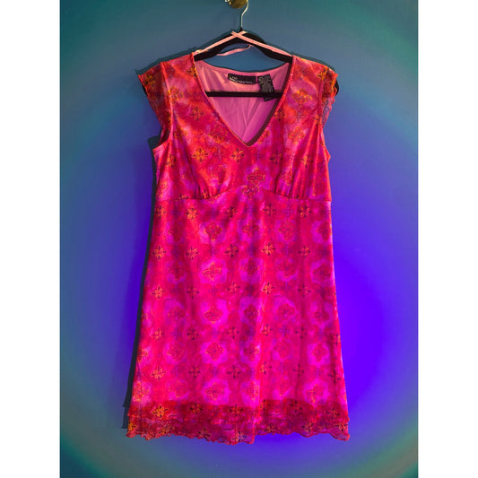 Y2K No Boundaries Red Floral Mini Dress V-neck Ruffled Hem Women's Junior Large