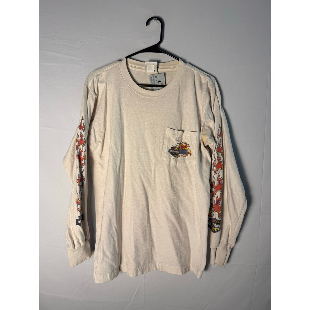 Harley Davidson Indianapolis,IN Flames Graphic Print White Long Sleeve Shirt