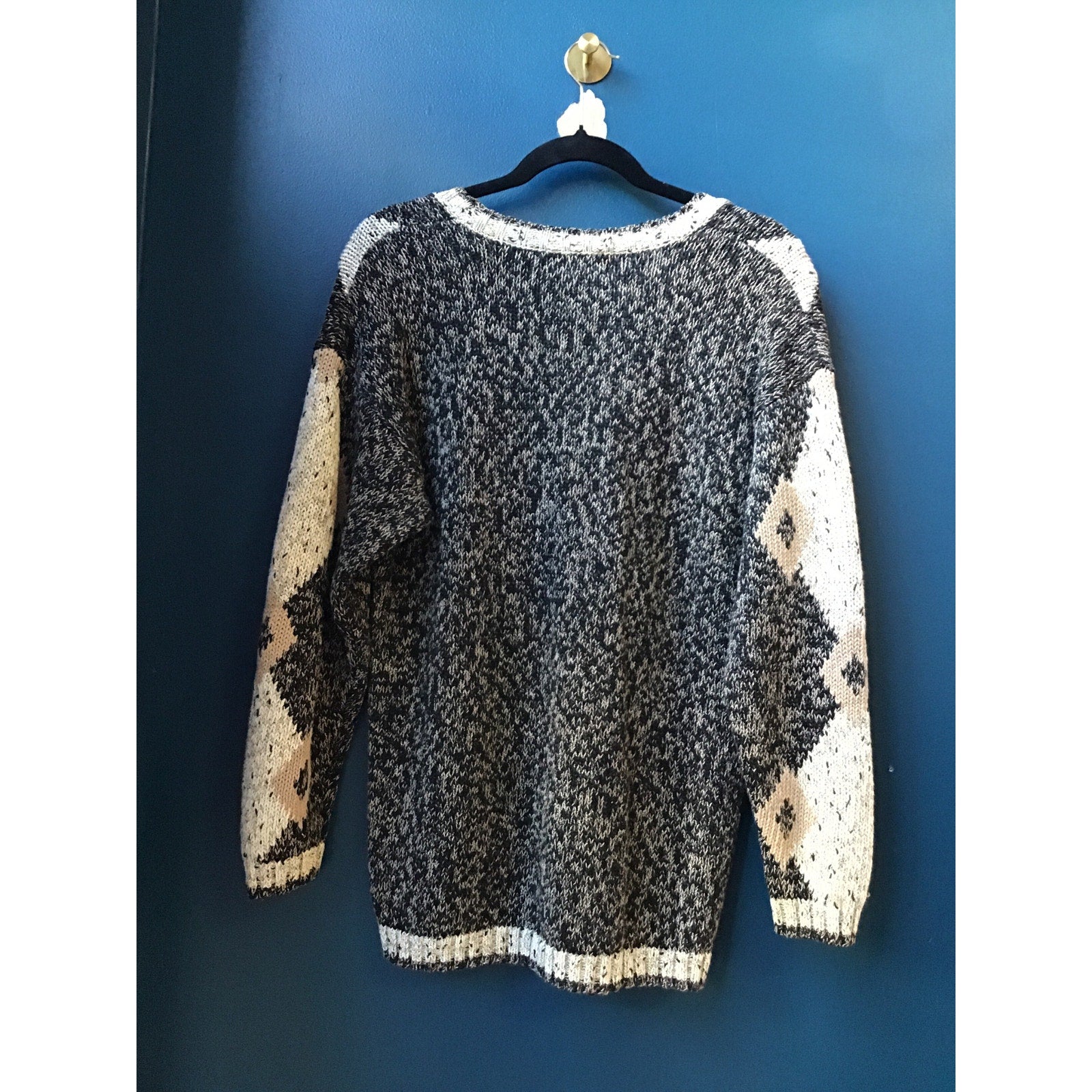 Gina Peters Button Up Cardigan Sweater Gray Tan Patterned Knit Women's Small