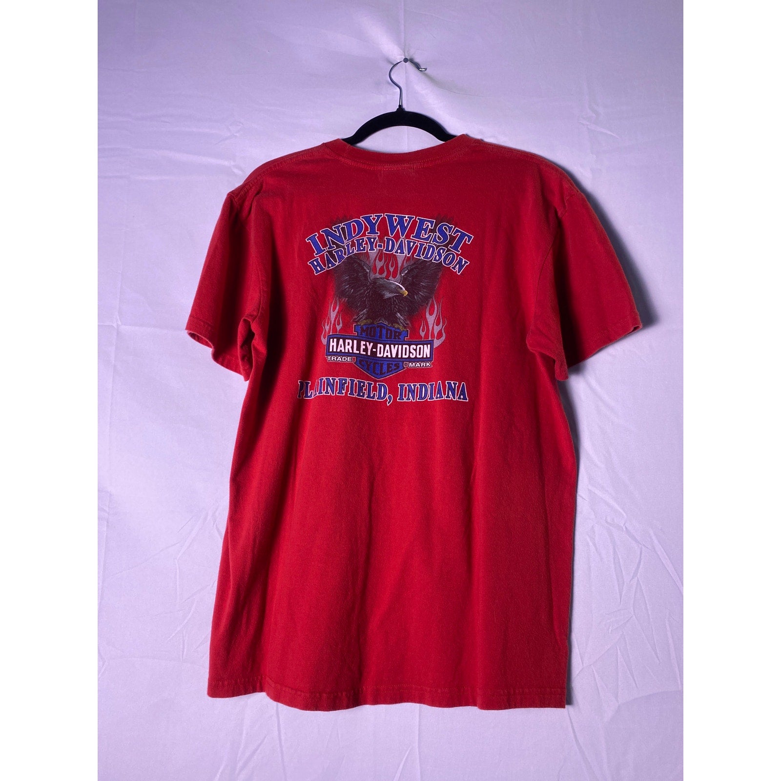 Harley Davidson #1 USA Flag INDYWEST Plainfield, Indiana Red Shirt Size Large