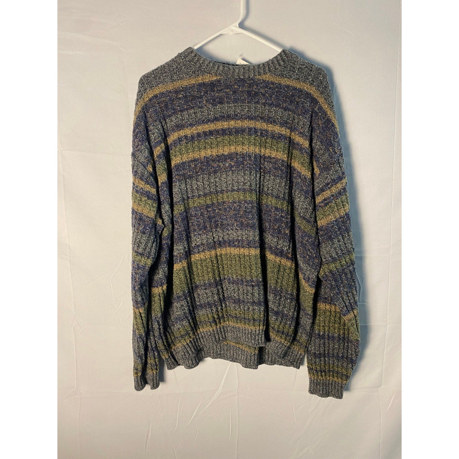 Vintage Fieldmaster Grey Green Striped Pullover Sweater Knit Cotton Men's XL