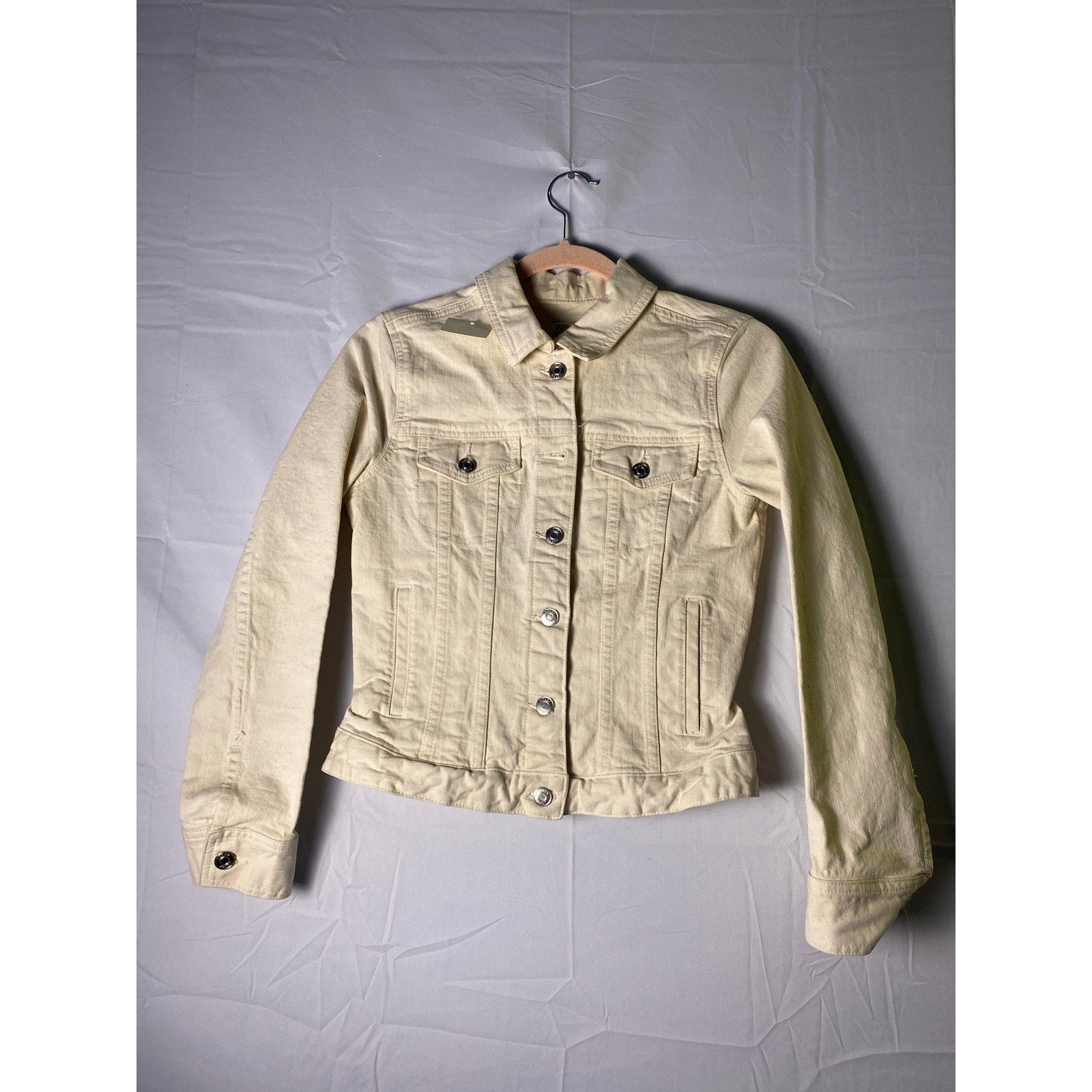 J.CREW Natural Cream Button Up Denim Fitted Jacket Women's Size Small