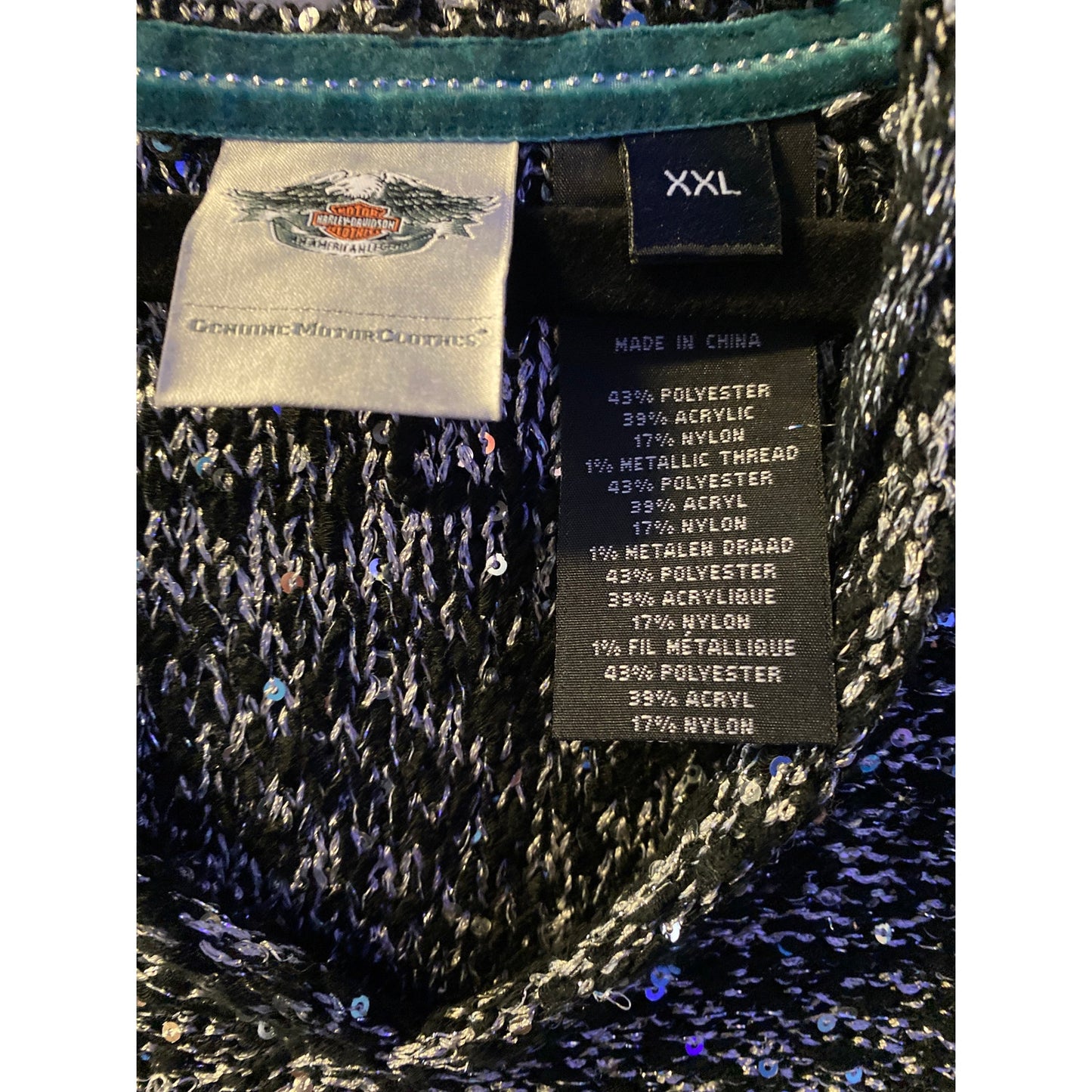 Harley Davidson Black White Sequins Knit Pullover Embroidered Hoodie Women's XXL