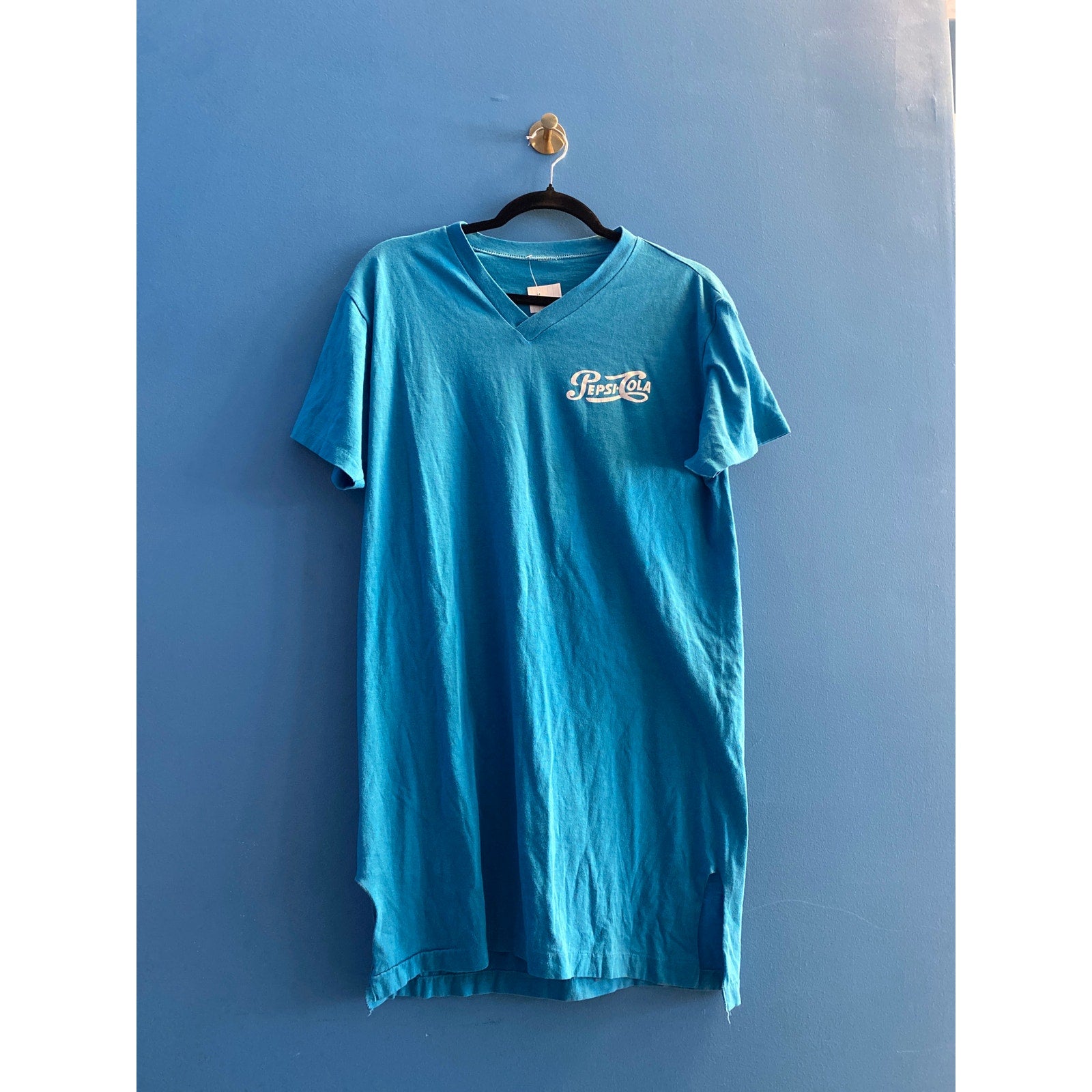 Vintage 90s Pepsi-Cola V-neck Blue Sleep Shirt Logo Print Women's Medium-Large