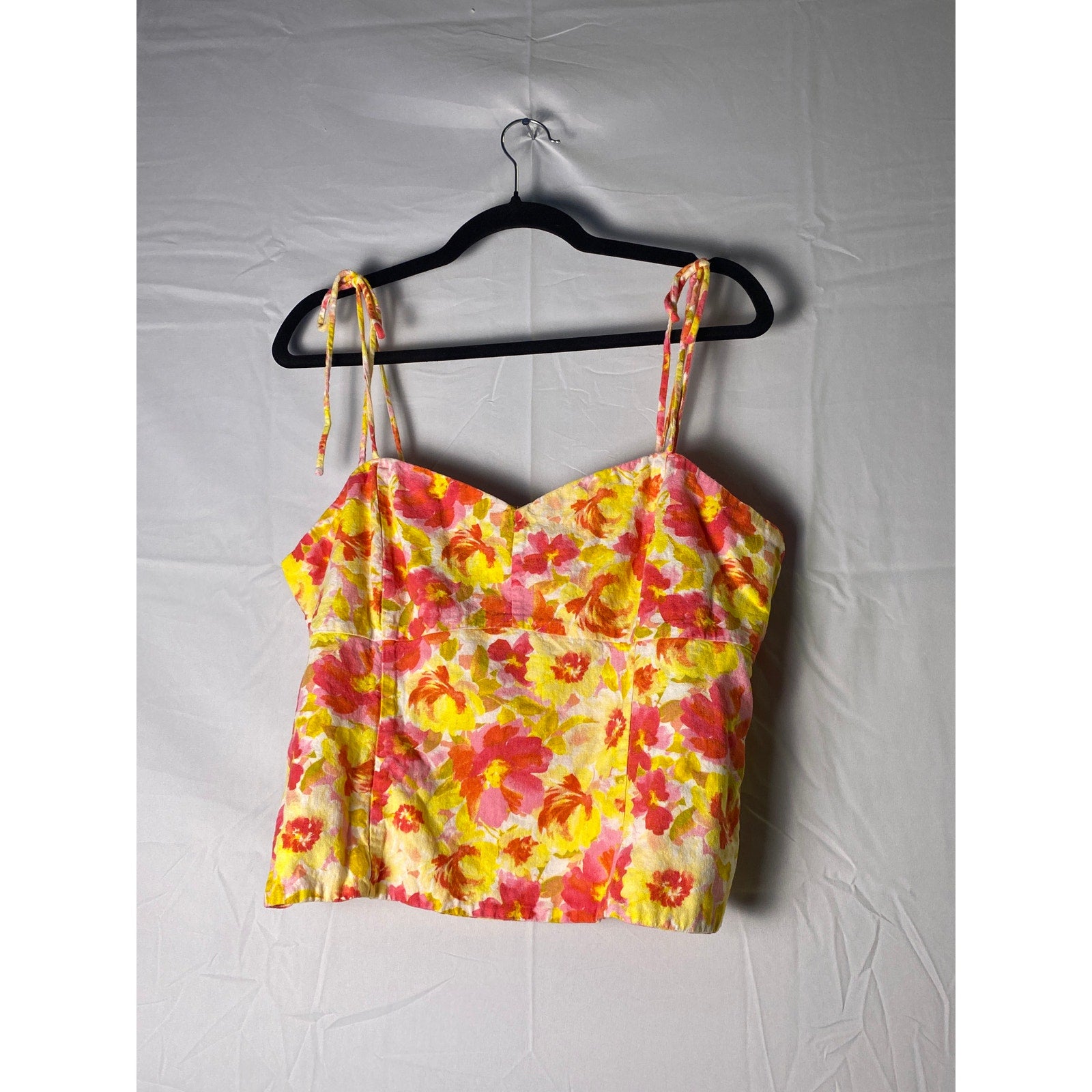 Old Navy Pink Yellow Floral Tank Top Tie Sleeve Women's Size Large