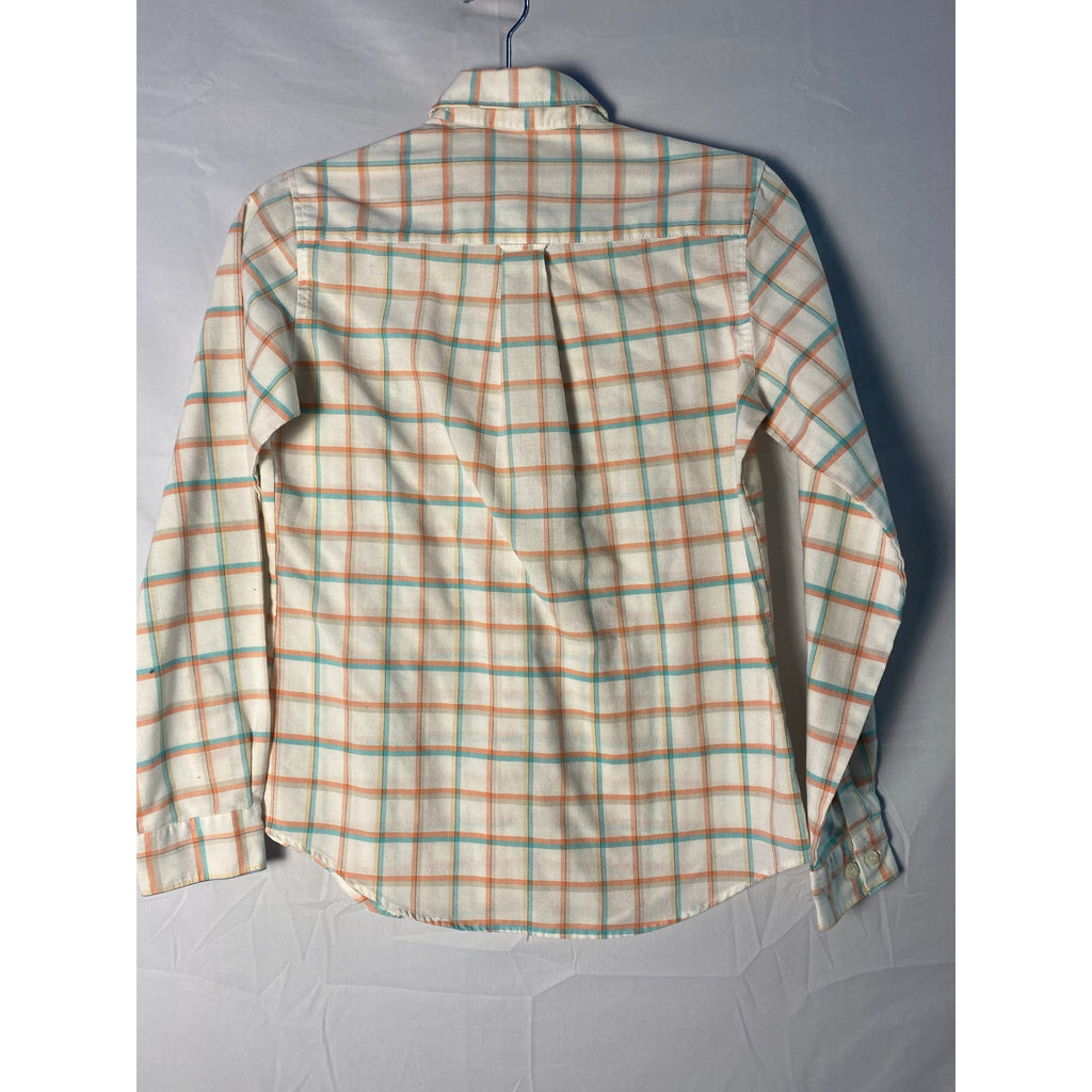 Vintage 70s-80s Lee Pastel Orange Teal Plaid Checked Flannel Button Down Medium Women's