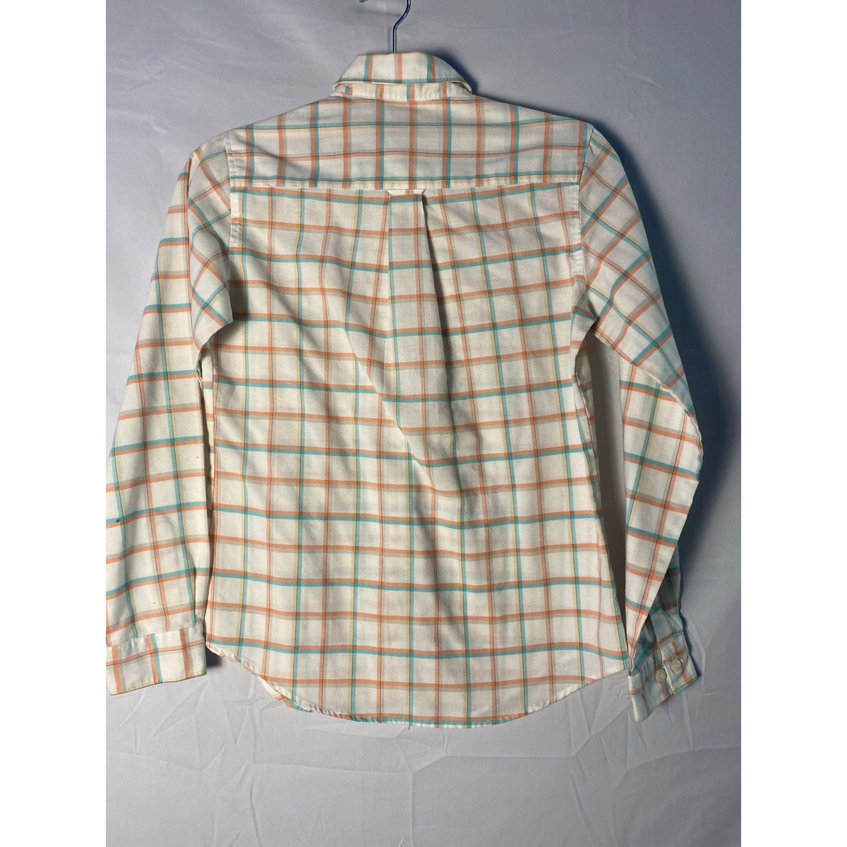 Vintage 70s-80s Lee Pastel Orange Teal Plaid Checked Flannel Button Down Medium Women's
