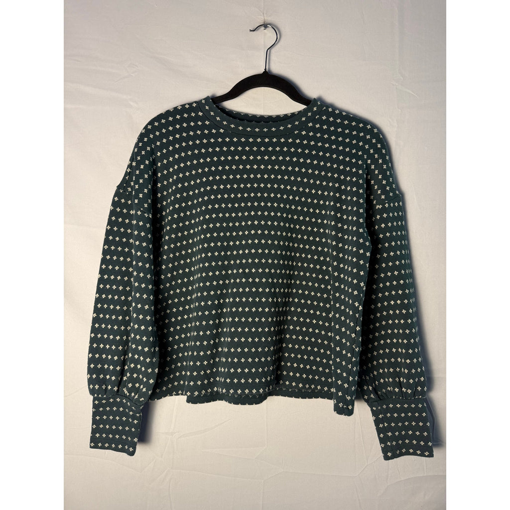 Madewell Floral Jacquard Puff-Sleeve Top Green Lane Crewneck Women's Size XS