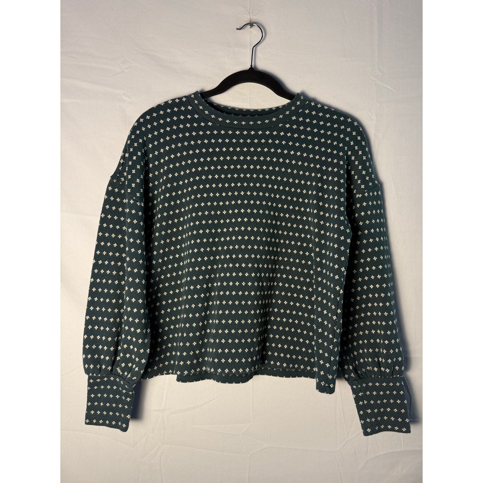 Madewell Floral Jacquard Puff-Sleeve Top Green Lane Crewneck Women's Size XS