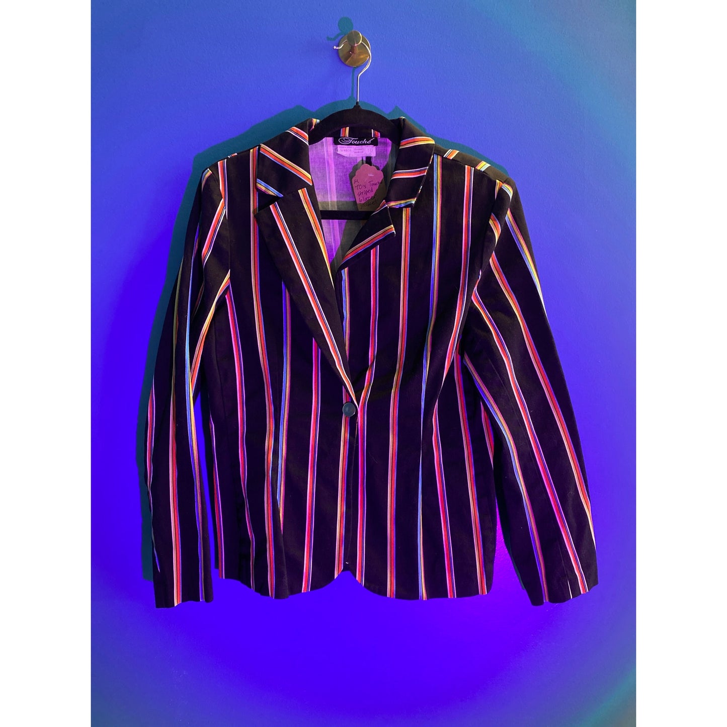 70's Vintage Touché Striped One Button Blazer Jacket Women's Size Medium