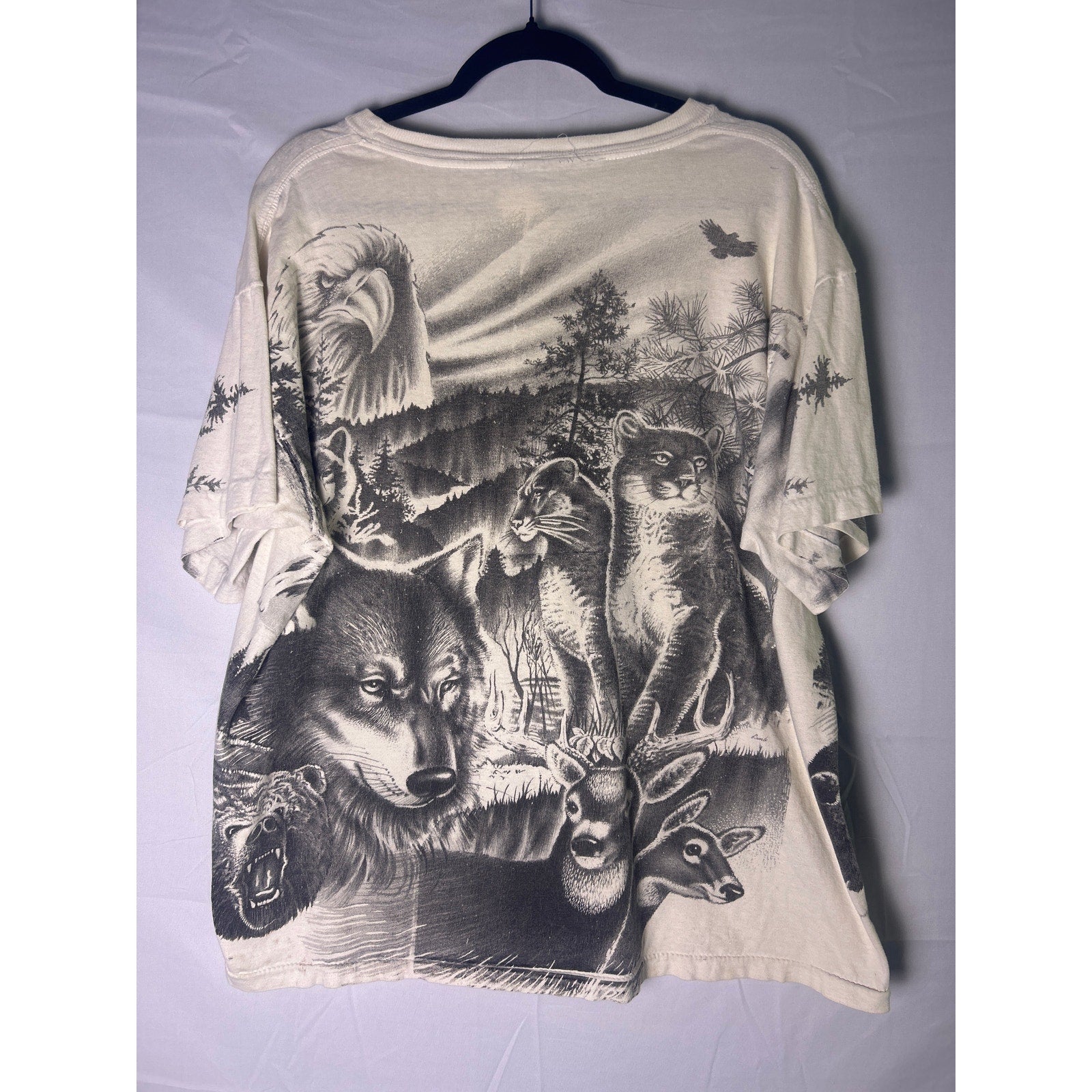 90s Springhill Wildlife Animal Allover Print Black & White T-shirt Men's Size XL