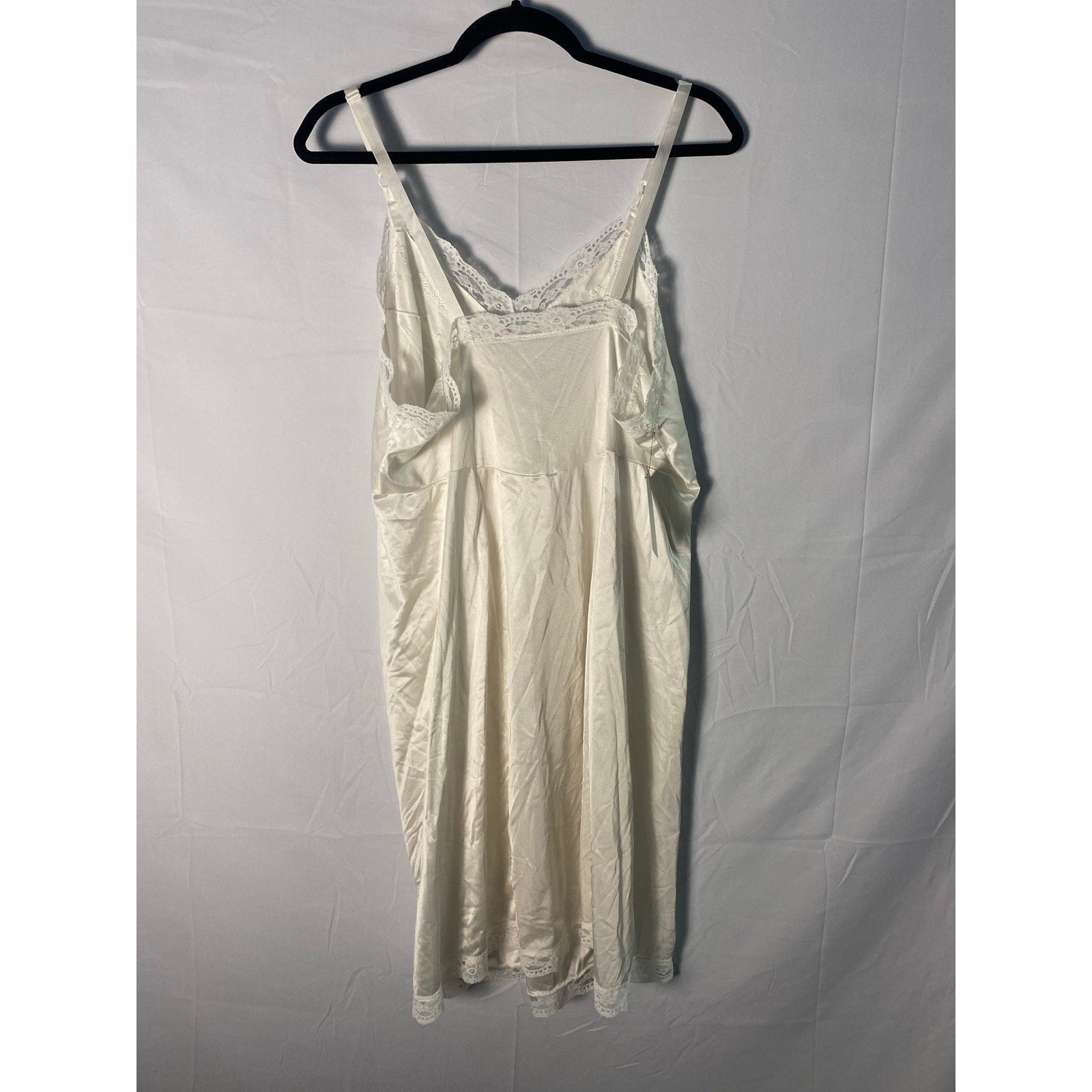 Vintage 90s Sears Ivory Nylon Full Slip Floral Lace Vneck Nightgown Womens M/L