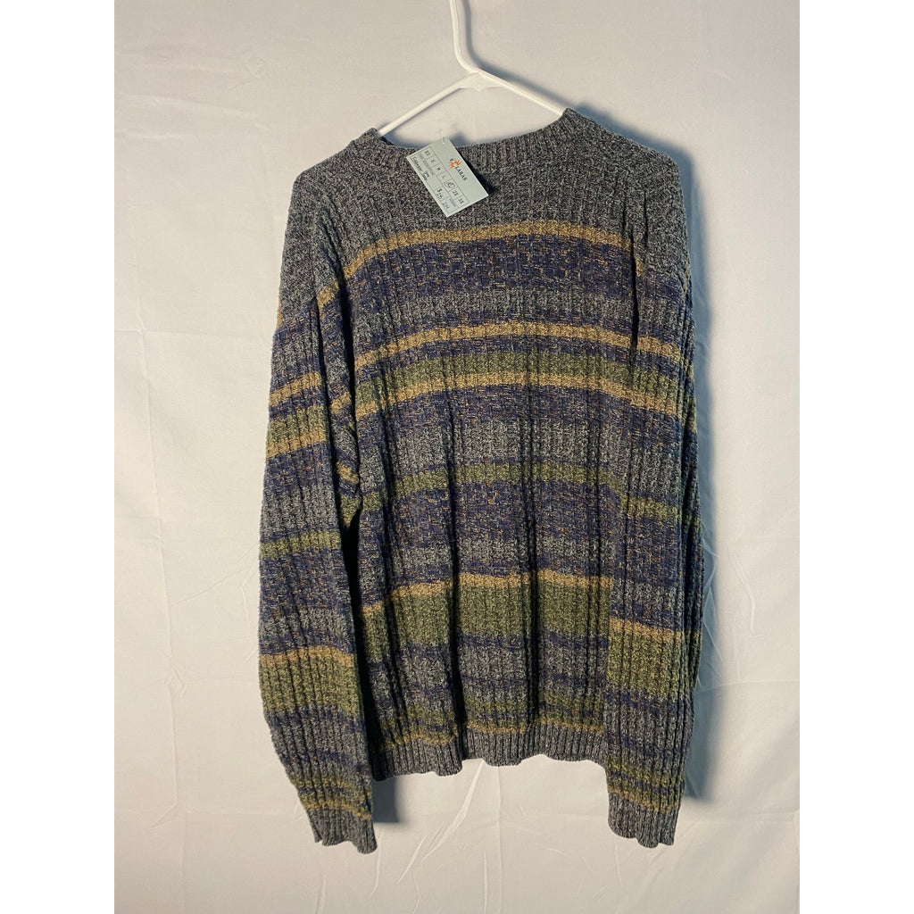 Vintage Fieldmaster Grey Green Striped Pullover Sweater Knit Cotton Men's XL