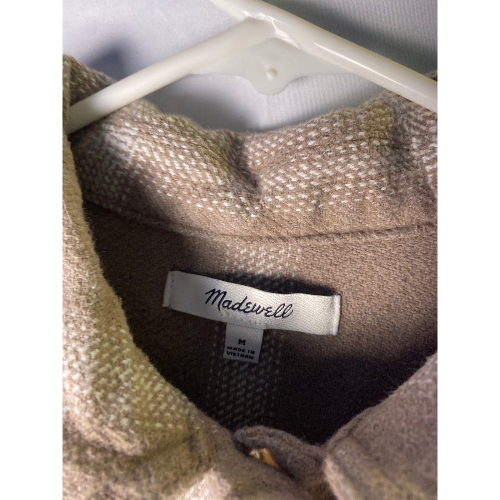 Madewell Beige White Plaid Heavyweight Flannel Button Up Shirt Women's Medium