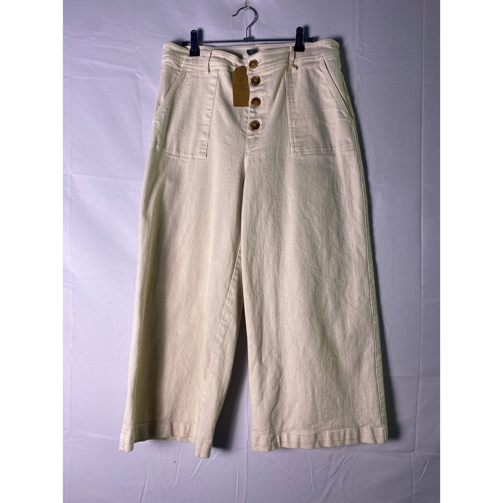 Alya Franchesca's Button Fly Cropped Wide Leg Pants Ivory Women's Size Large