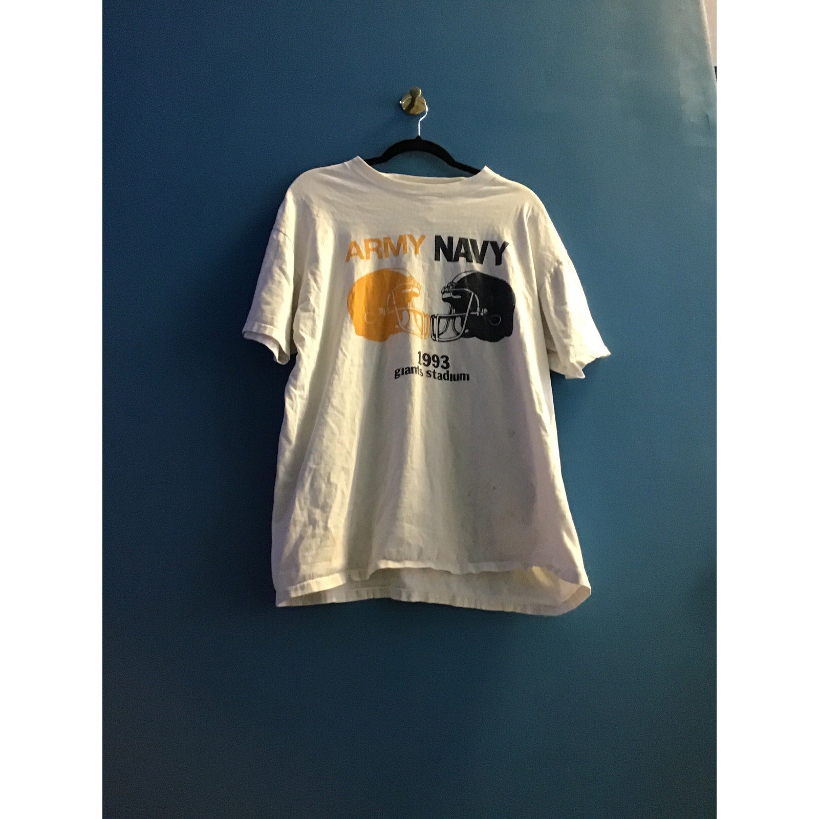 Vintage 90s Oneita Army Navy 1993 Giants Stadium Match Printed White Shirt XL