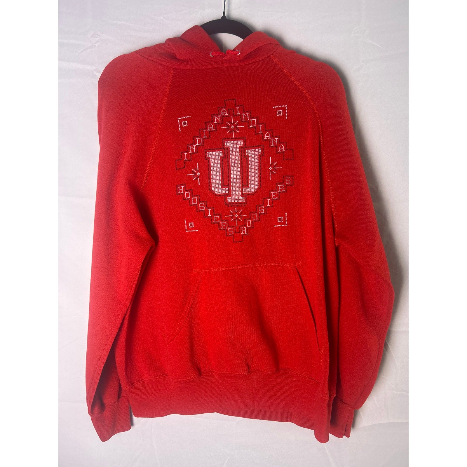 Bassett Walker IU INDIANA HOOSIERS Stitch Print Red Pullover Hoodie Mens Size XL