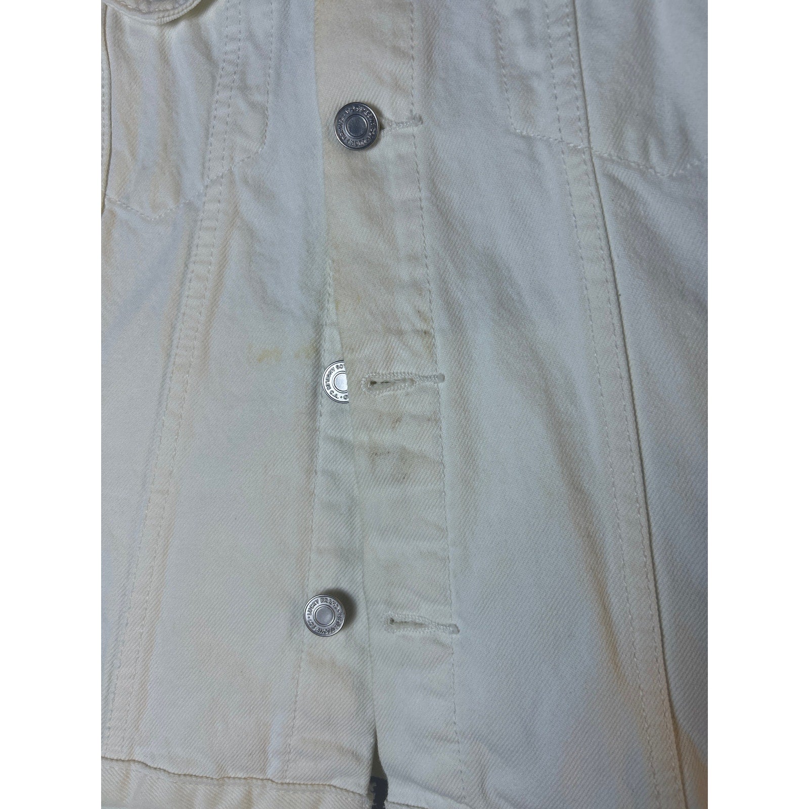 Lucky Brand Button Up White Denim Trucker Jacket Chest Pockets Men's Size XL