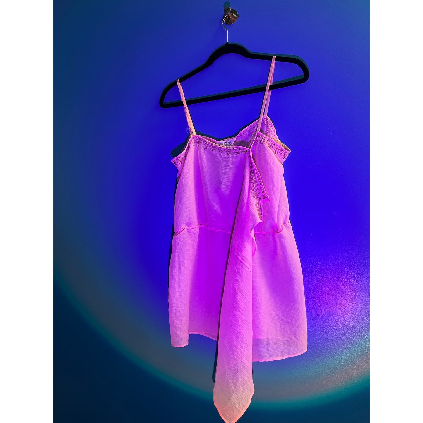 Y2K Tramp Pink Silk Tank Top Sleeveless Beads Silk Blend Women's Size M/L